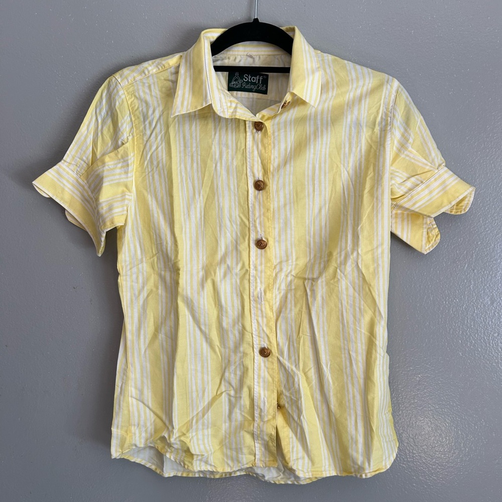 Vintage 100% cotton short sleeve button down shirt yellow white stripes | size S
